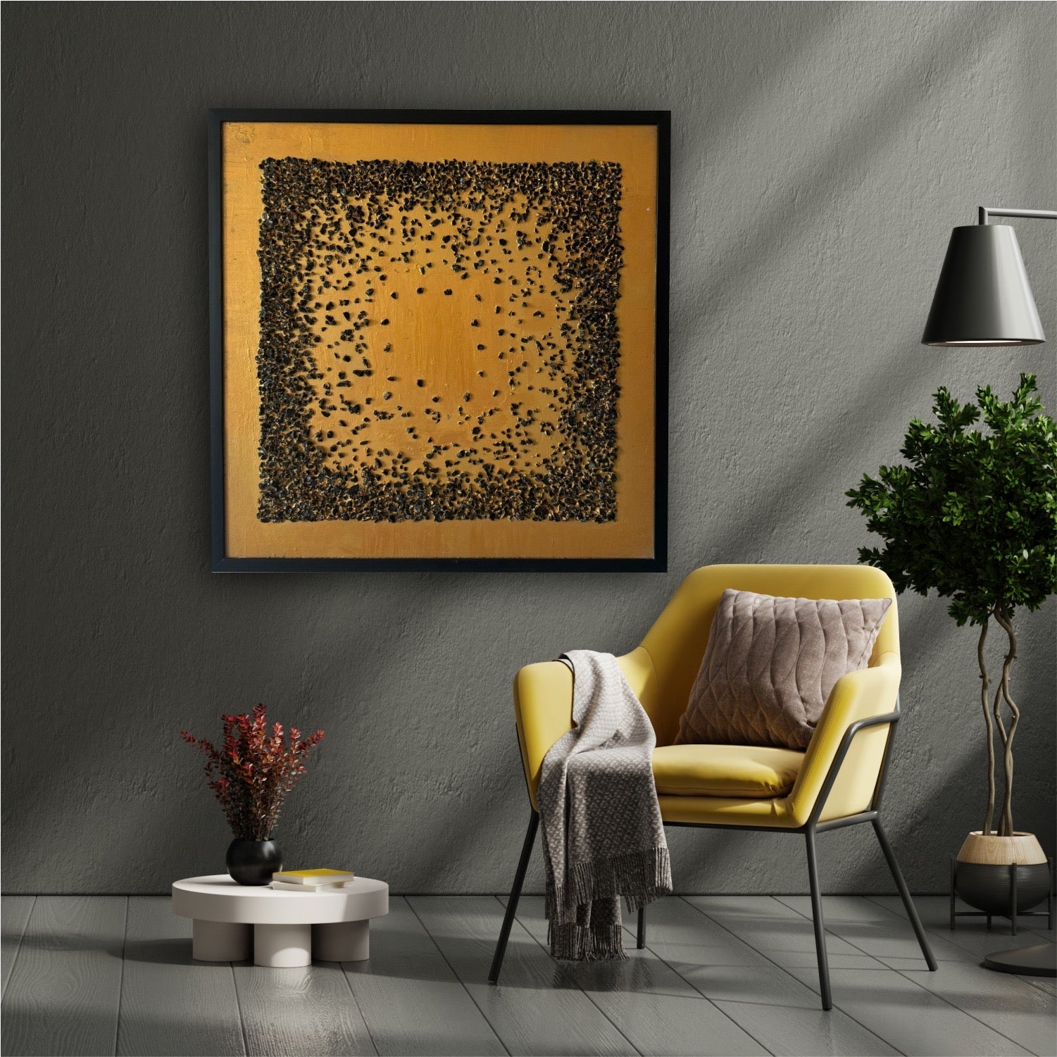 Golden Spark Mosaic Wall Piece - Handcrafted Luxe Décor for Western Home Decor